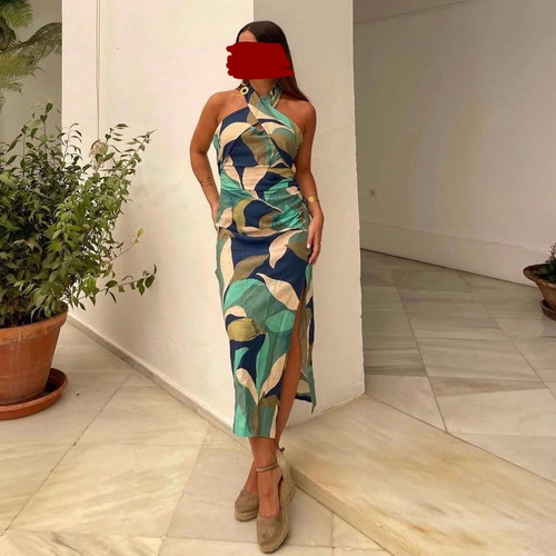 Zara dress XS like new with abstract floral tropical print multicolor
