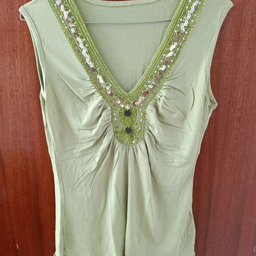 Mint Green V-Neck Top used with bead and sequin detailing