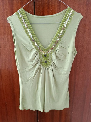 Mint Green V-Neck Top used with bead and sequin detailing