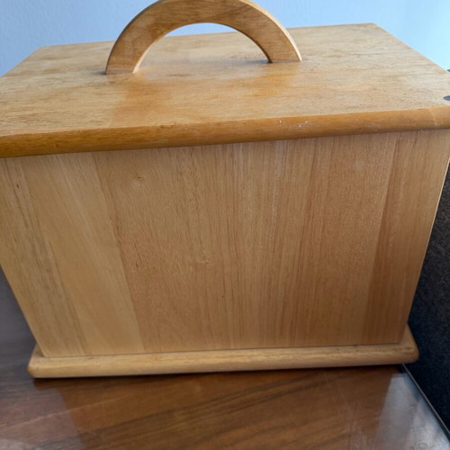 Wooden bread box like new, natural wood with mark