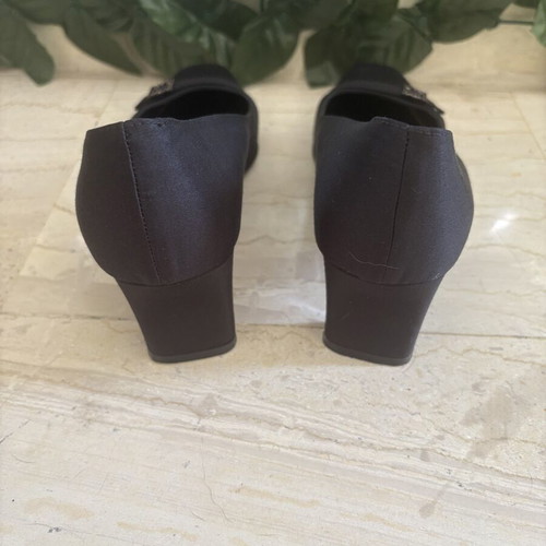 Kalogirou Black Satin Pumps size 38 like new with strass buckle