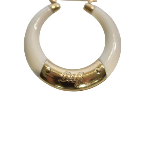 D&G Dolce & Gabbana cream resin hoop earrings with gold logo plate