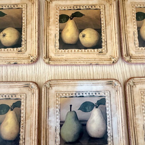 Pimpernel Vintage Coaster Set of 6 with Pear Design by Cristin Atria like new