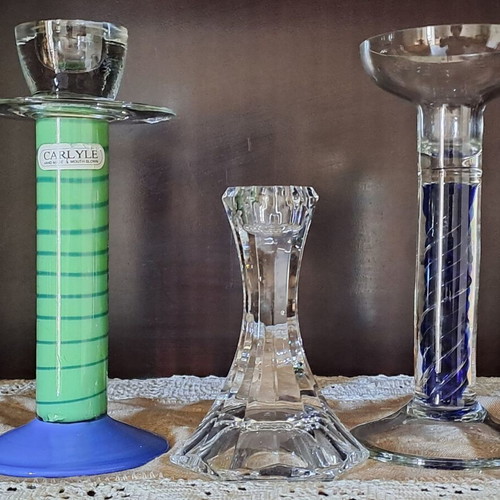 Candlesticks set of 3 handmade glass Carlyle, vintage, like new