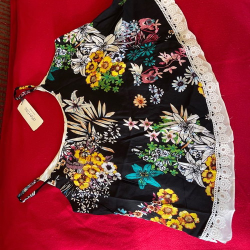 Celestino women's top new, size small, multicolor floral with lace trim