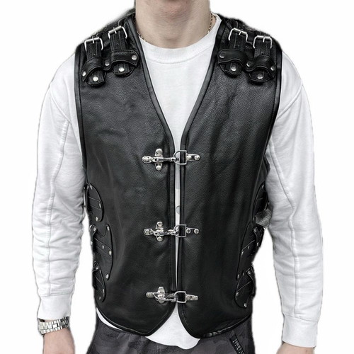 Leather MotoMall ROCK motorcycle vest new, calfskin with buckles