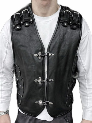 Leather MotoMall ROCK motorcycle vest new, calfskin with buckles
