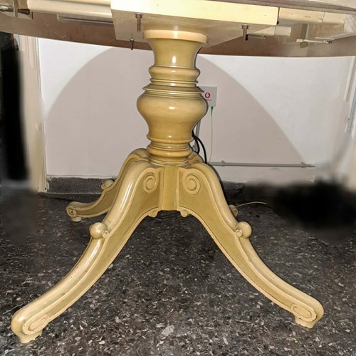 Round Mahogany Solid Dining Table used with Two Extension Leaves