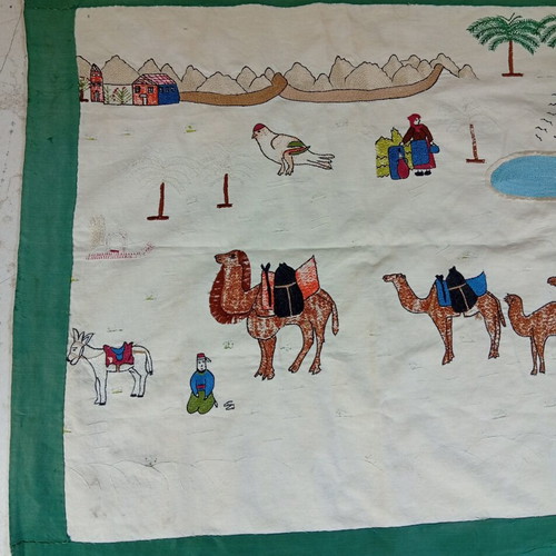 Handmade embroidered wall hanging used, folk art 145×65 cm