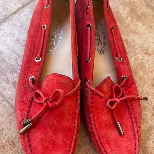 Tod's suede loafers used, driving shoes, size 38, red orange