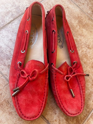 Tod's suede loafers used, driving shoes, size 38, red orange