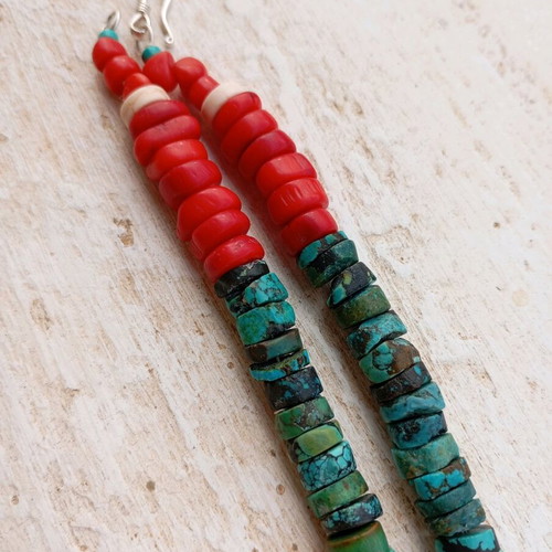 Silver 925 necklace with turquoise and coral like new, handmade Navaho