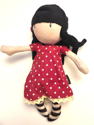 Santoro Gorjuss doll like new with red polka dot dress and striped socks