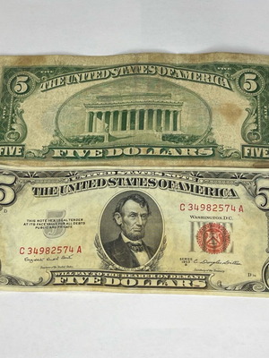 1953 $5 Dollar Red Seal Note like new with red serial numbers