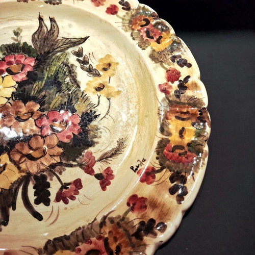 Vintage floral κεραμικό πιάτο σαν καινούργιο, χειροποίητη ελληνική λαϊκή τέχνη
