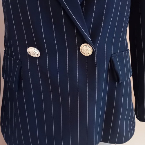 Women's blue pinstripe blazer, slim fit