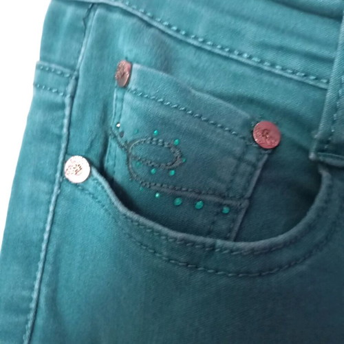 Jeans-style pants five-pocket like new, straight cut, XL, green turquoise