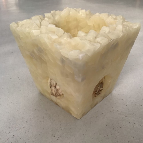 Handmade decorative candle holder used, cream color wax