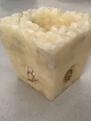 Handmade decorative candle holder used, cream color wax