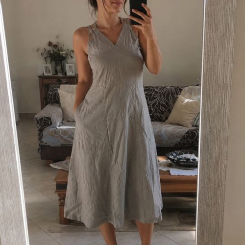 Linen dress used, gray, size M