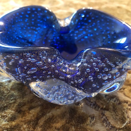 Authentic vintage Italian blue Murano ashtray 1960s like new