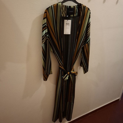 Uterque kimono and belt new, semi-transparent striped, earthy colors