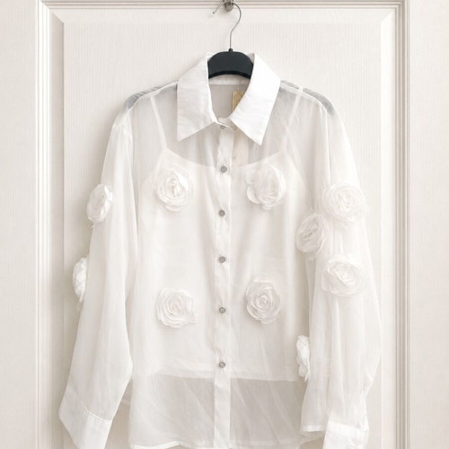 Azara Paris Organza Co-Ord Set with 3D Flowers white, new
