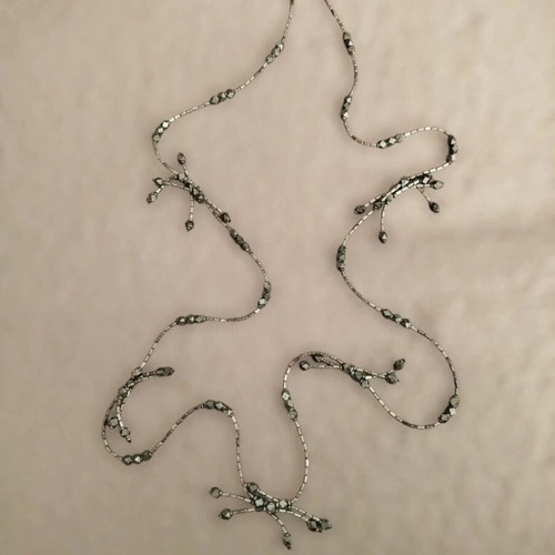 Long necklace like new with metallic beads gray silver