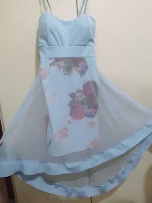 Blue elastic dress with asymmetric transparency small used