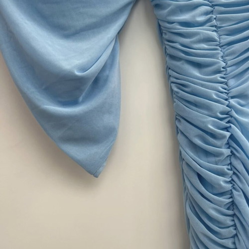 Romantic dress with ruching baby blue, new, fits small and medium