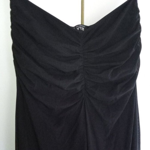 Wide black palazzo pants with ruched waist, size L