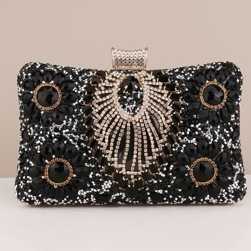 Clutch bag new black and gold beaded women's handheld