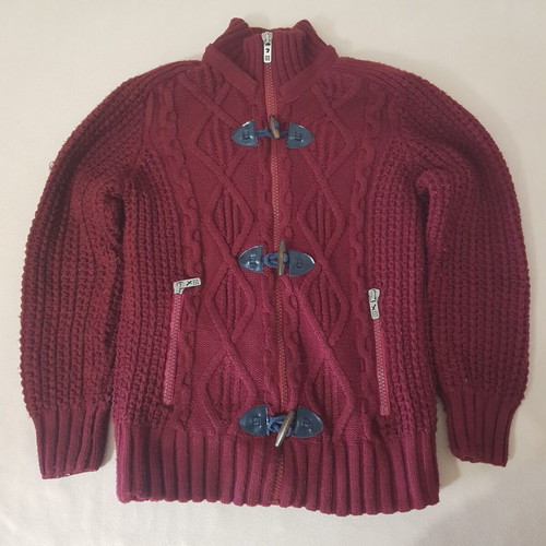 Men's burgundy cardigan used, size L, wool blend with fleece lining