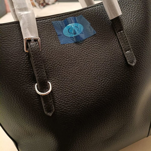 Women's black tote bag shoulder new with grained texture