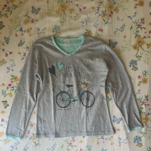 Winter pajamas used, gray and turquoise, size S