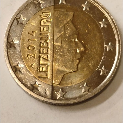 2 Euro Coin from Luxembourg used, 2014 with minting error