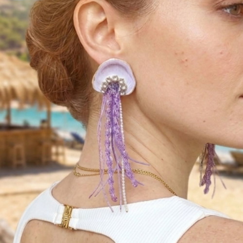 Summer jellyfish earrings new handmade purple