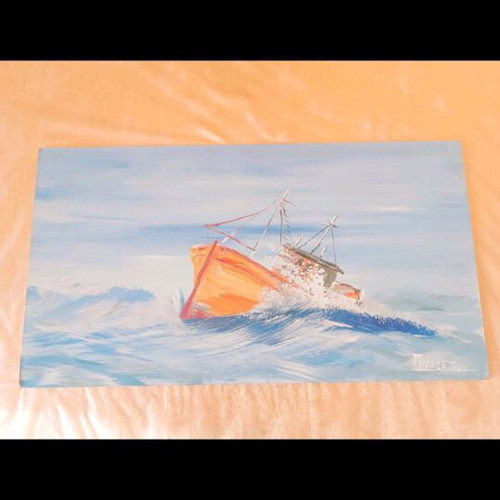 Guzzetti Handmade Painting on Wood used, Seascape 60x32 cm