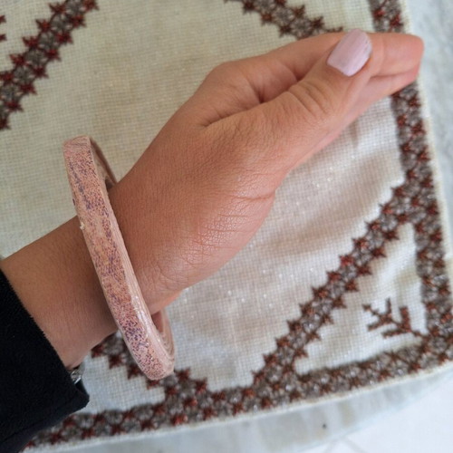 Pink open bangle bracelet made of paper new, handmade