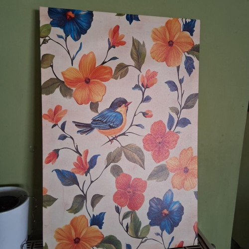 Art Deco wall painting on canvas like new with birds and flowers