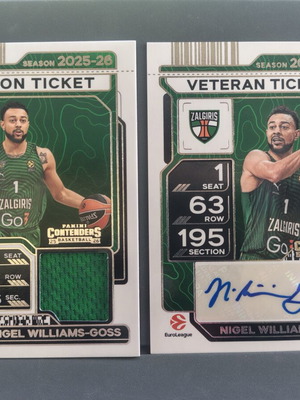 2025-26 Panini Contenders Euroleague Nigel Williams-Goss Veteran Ticket Auto & Season Ticket Patch σαν καινούργιο
