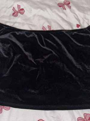 Stradivarius Black Velvet Crop Top with Off-Shoulder Style, Like New, Size L