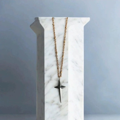 Steel necklace with cross new, hypoallergenic
