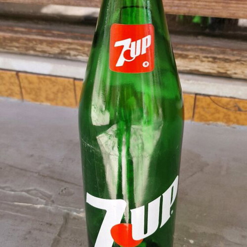 Vintage 80s 7UP Seven Up glass bottle 1L like new, Greek