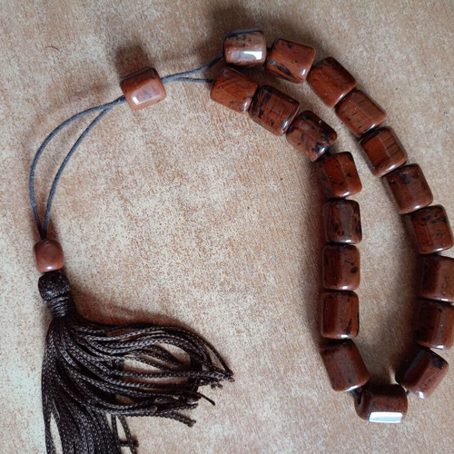 Worry beads made of brown obsidian with tassel new