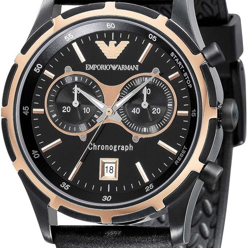 Emporio Armani men's wristwatch like new, black dial with gold accents