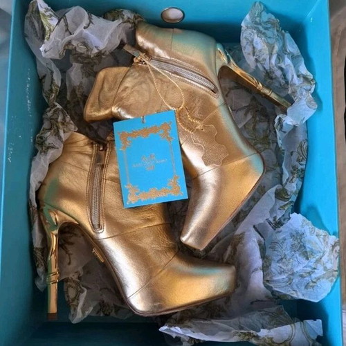 Anna Dello Russo x H and M gold leather booties like new