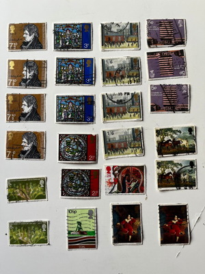 Vintage English stamps used, collection of 24 pieces (Art & History)