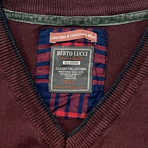 Berto Lucci burgundy long-sleeve V-neck shirt like new