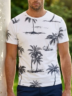 Ανδρικό T-shirt λευκό με μπλε φοίνικες καινούργιο, μέγεθος M